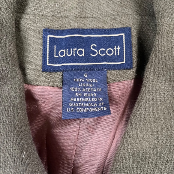 Laura Scott Jacket Women's 6 Green Lined 100% Wool Coat Blazer Full Zip - Picture 7 of 9